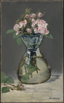 Édouard Manet Painting - Musgo Rosas En Un Florero Flor Impresionismo Edouard Manet
